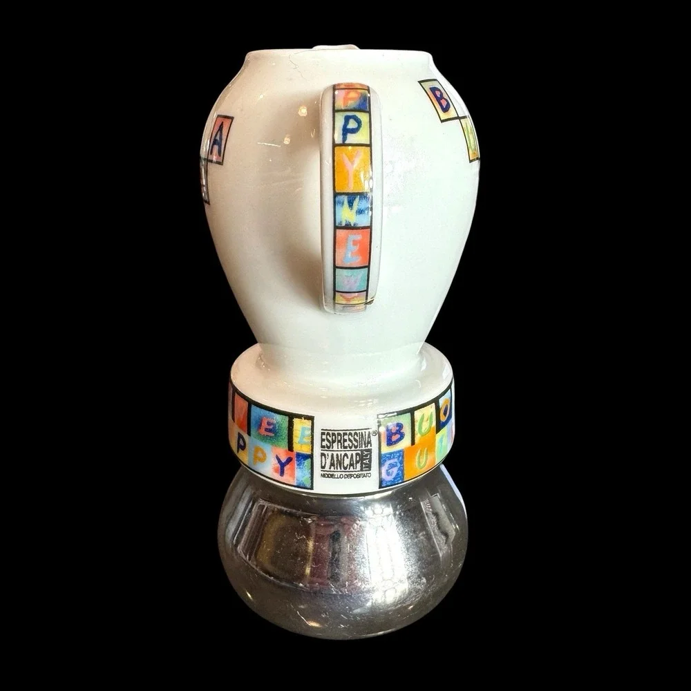 Vintage d'Ancap Espressina Porcelain Stovetop Espresso Maker Edizione Crossword
